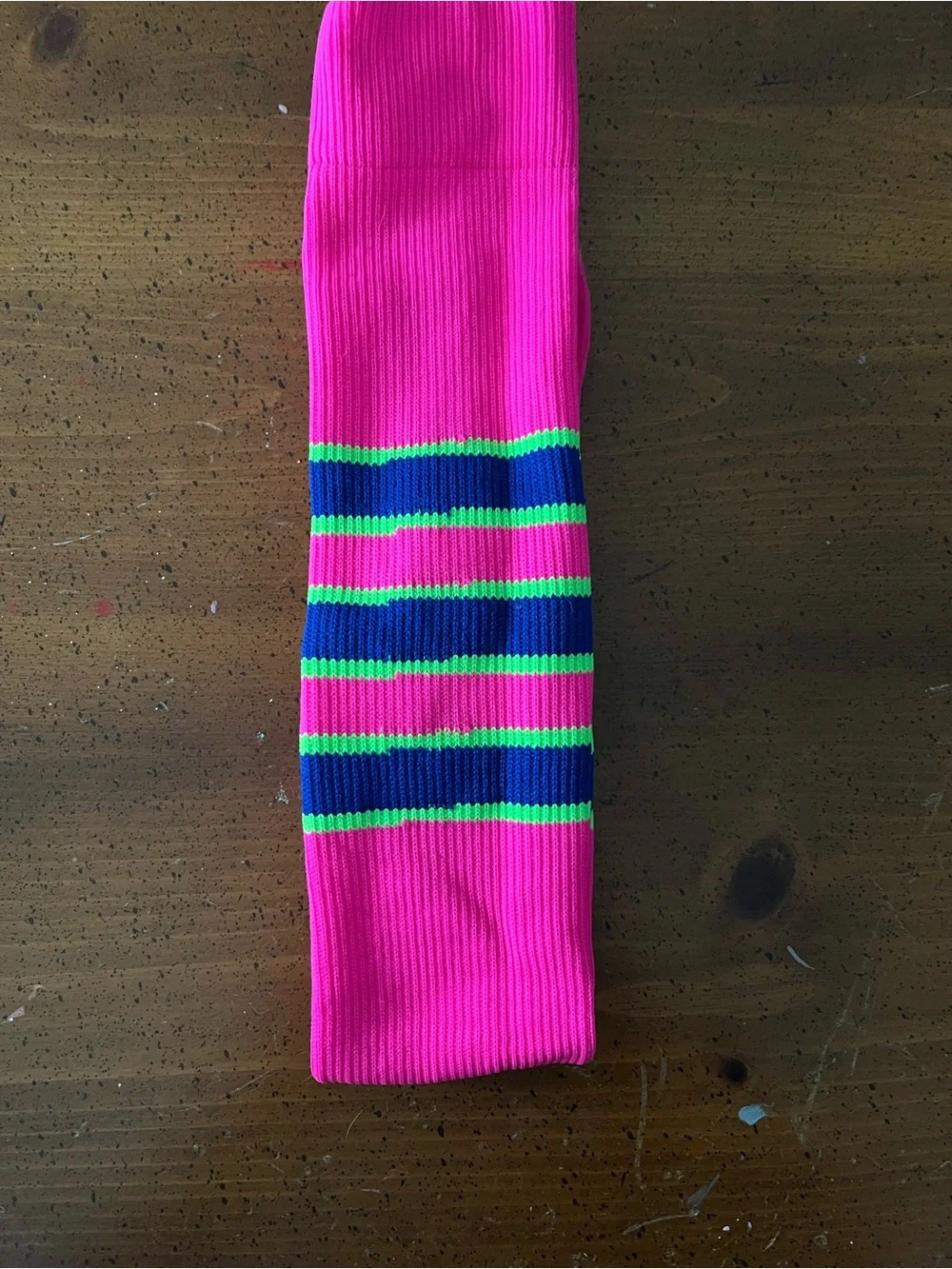 TCK Over-Knee Baseball Socks Hot Pink with Royal Blue & Neon Green Stripes - XL